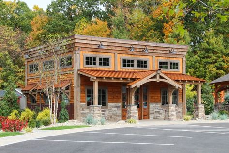 Office Building with Timber Frame Porch, Bethel, CT: Commercial Projects: Projects: Great Country Timber Frames Exterior Front Door Colors, Timber Frame Porch, Metal Building Designs, Building Office, Timber Frame Barn, Clapboard Siding, Timber Frames, Warehouse Design, Building Front