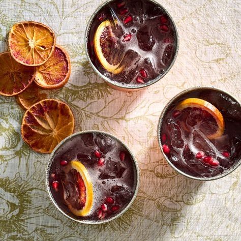 Recipe: Pomegranate-Hibiscus Punch | Williams Sonoma Hibiscus Punch Recipe, Hibiscus Punch, Summer Cocktail Menu, Hibiscus Syrup, Radicchio Salad, Gingersnap Crust, Fall Cocktails Recipes, Fall Cocktail, Ice Pop Molds