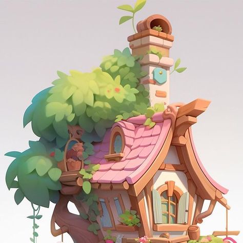 Cozy Tree House, Stylized Character, Art Test, Perspective Drawing Architecture, Casual Art, Landscape Elements, Creative Drawing Prompts, Game Ui Design, Prop Design