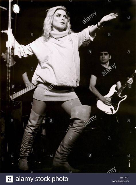 Blondie (with lead singer Debbie Harry) performing in 1978. © Gary Stock Photo, Royalty Free Image: 137105003 - Alamy Debby Harry, Blondie Poster, Female Artists Music, Vintage Celebrities, Deborah Harry Blondie, Chris Stein, Amanda Lepore, Ali Macgraw, Celebrity Boots