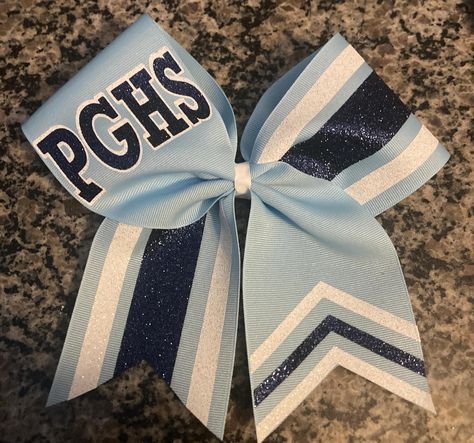 Baby blue cheer bow, custom cheer bows in your team colors, stripes on cheer bow, name on cheer bow, basketball cheer bow, Columbia blue by lovelydesignsbyL on Etsy Basketball Cheer, Competition Bows, Sideline Cheer, Logo Message, Custom Cheer Bows, Team Cheer, Basketball Cheers, Blue Cheer, Glitter Heat Transfer Vinyl