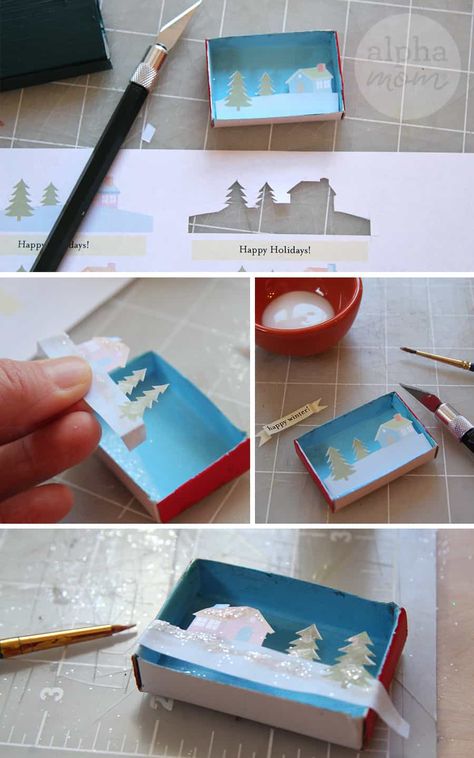 Christmas Place Settings, Matchbox Crafts, Christmas Shadow Boxes, Matchbox Art, Craft Ideas For Kids, Spark Creativity, Winter Crafts, Christmas Paper, Xmas Crafts