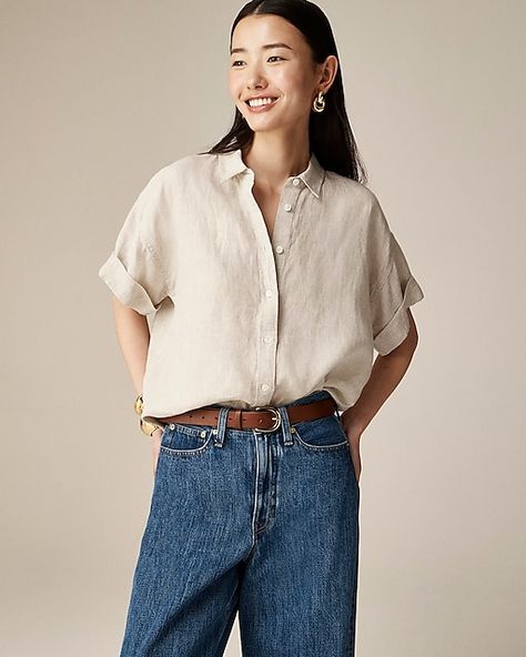 Blue And White Shirt, Soft Tailoring, Reference Pictures, Custom Label, Irish Linen, Leopard Print Blouse, Jcrew Women, Perfect Shirt, Black Print