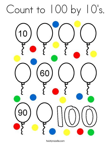 Count to 100 by 10's Coloring Page - Twisty Noodle Numbers To 100 Kindergarten, Skip Counting By 10's Worksheet, Counting By 10s Kindergarten, Counting By 10s Worksheet, Count By 10s Worksheet, Count By 10s, Numbers To 100, Count To 100, Counting By 10