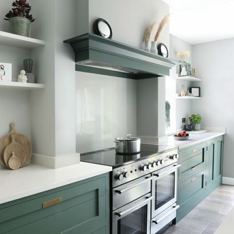 Chigwell inset shaker kitchen. Kitchen Chimney Breast, Chimney Breast Kitchen, Terrace House Kitchen, Contemporary Shaker Kitchen, Grey Shaker Kitchen, Kitchen 2023, Kitchen Chimney, Kitchen Colour, Galley Kitchen Design