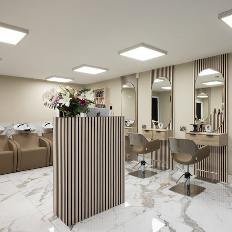 Check the result of this salon transformation with our Light Oak Acoustic Panel. . . . . #InteriorDesign #HomeDecor #Acoustic #AcousticPanels #HomeRenovation #WallArt #DesignInspiration #ModernDecor #FeatureWall #australia Salon Divider Ideas, Beauty Parlour Interior Design, Receptionist Area, Beauty Salon Owner, Acustic Panels, Parlour Design, Hairdresser Salon, Hair Salon Design, Salon Owner