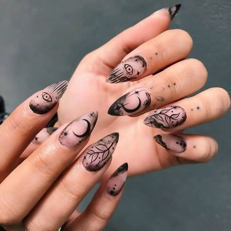 Witch Beauty, Mystic Nails, Witch Nails, Witchy Nails, Gothic Nails, Goth Nails, White Nail Art, White Nail, Halloween Nail Designs