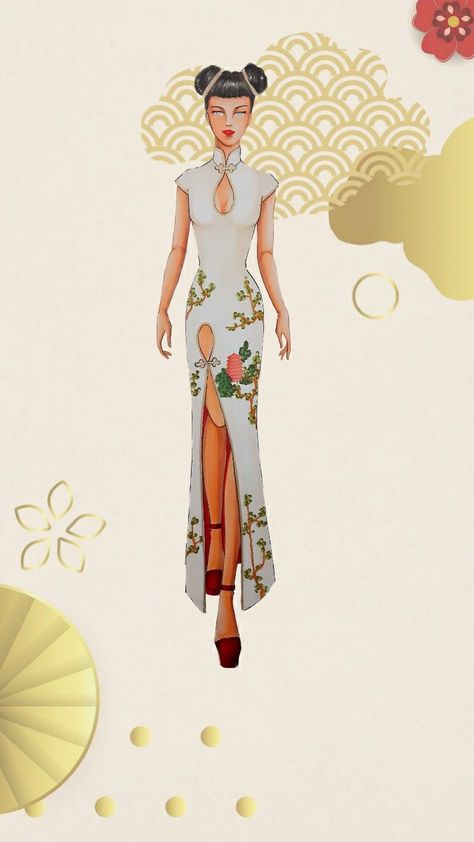 Cute cheongsam design, by Idayati Cheongsam Drawing, Cheongsam Design, Japan Fashion Street, Fashion Drawing Sketches, Fashion Illustration Sketches Dresses, Sketches Dresses, Fashion Illustration Sketches, Illustration Sketches, Japan Fashion