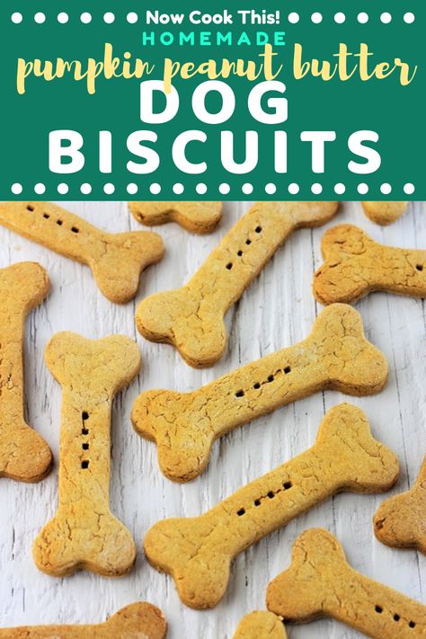 These Homemade Pumpkin Peanut Butter Dog Biscuits are easy to make and have just 4 simple ingredients (no mystery ingredients here - you could even eat them!). I've never met a dog that didn't love them! #homemadedogbiscuits #homemadedogtreats #dogtreats #dogbiscuits | nowcookthis.com Dog Treats With Brown Rice Flour, Rice Flour Dog Treats, Butter Brown Rice, Pumpkin And Peanut Butter, Gluten Free Dog Treats, Peanut Butter Dog Biscuits, Pumpkin Peanut Butter, Doggy Treats, Dog Treats Homemade Easy