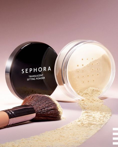 SEPHORA COLLECTION Translucent Setting Powder: A universal, airy, micro-fine translucent loose setting powder that blurs skin’s texture and sets makeup with a natural, soft focus. Sephora Translucent Powder, Sephora Setting Powder, Makeup Powder Photography, Setting Powder Photography, Loose Powder Product Photography, Powder Makeup Photography, Loose Powder Photography, Setting Powder For Dry Skin, Sephora Powder