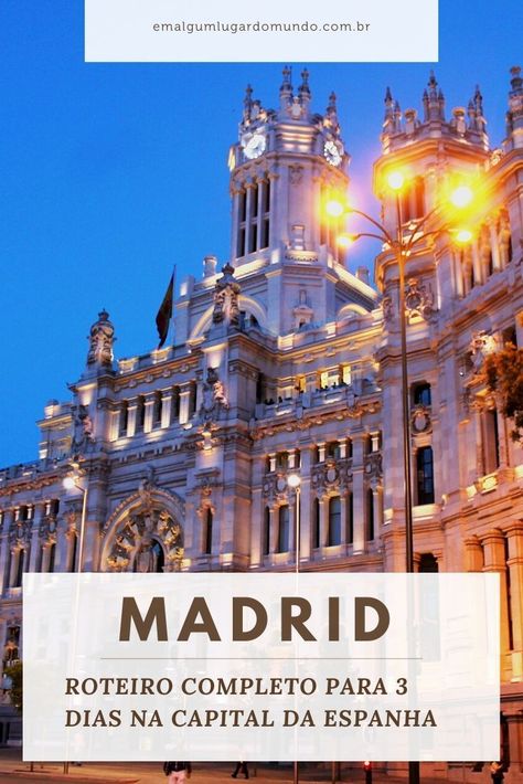 Confira um roteiro em Madrid de 3 dias bem completo, perfeito para quem tem pouco tempo pra curtir a cidade. Dá pra visitar as principais atrações e curtir muito a capital espanhola! #emalgumlugardomundo #viagem #viajar #dicasdeviagem #ferias #madrid #espanha #europa Please Wait, Madrid, Barcelona, Places To Visit, Spain, House Styles, Travel