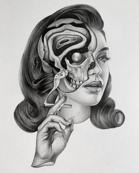 Her smoke rose up forever, Paul Jackson Icona Ios, Paul Jackson, Surreal Tattoo, Paper Trail, Dark Tattoo, Grey Tattoo, Arte Inspo, Art Et Illustration, Gcse Art