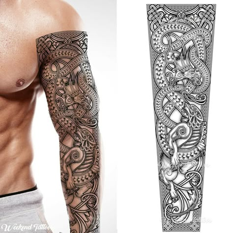 DRAGON LION NORDIC VIKING CELTIC TEMPORARY TATTOO FULL ADULT ARM LEG SLEEVES Nordic Dragon, Nordic Tattoos, Celtic Sleeve Tattoos, Scandinavian Tattoo, Viking Tattoo Sleeve, Celtic Viking, Realistic Temporary Tattoos, Dragon Sleeve Tattoos, Temporary Tattoo Sleeves