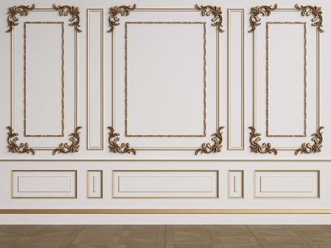 Premium Photo | Classic interior wall with mouldings Classic Frames On Wall, Classic Wall Design, Murali Krishna, Retro Style Living Room, Wall Architecture, Baroque Wall, Wall Molding Design, Molding Design, Living Room Wall Designs