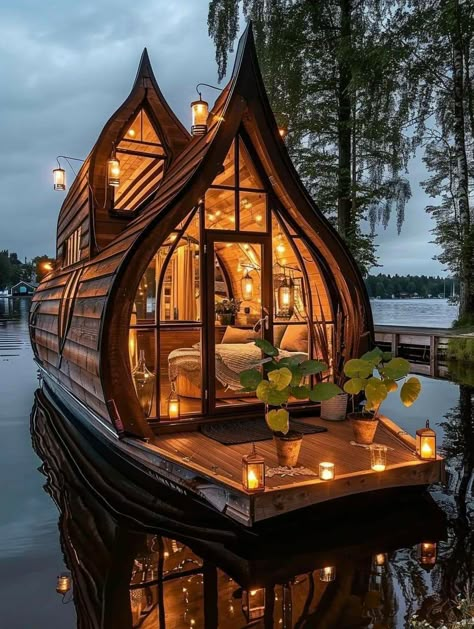 Tiny House Boat, Boat Cabin, Tiny Boat, Houseboat Living, Country Cottage Farmhouse, House Boats, Casa Container, Floating House, Boat House