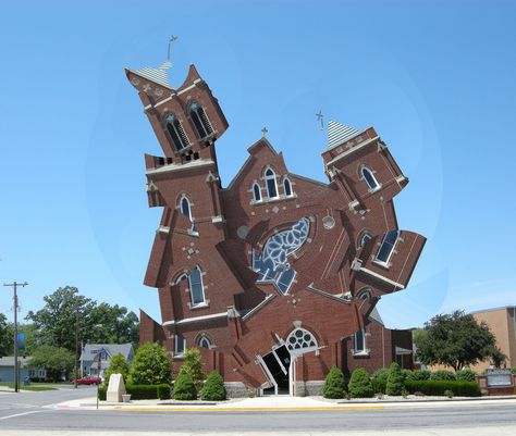 Deconstructing the Churches (A series of photo collages) Michael Jantzen © 2012www.michaeljantzen.com Deconstructing the Churches is a series of photo collages that are part of a larger series of photos, which visually deconstruct parts of the real world that we normally think of as stable... Weird Buildings, Strange Houses, Weird Houses, Strange Buildings, Unusual Architecture, Unusual Houses, Architecture Cool, Crazy Home, Crazy Houses