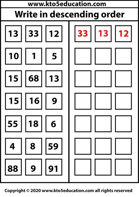 Write in descending order Template 2 Descending Order Worksheet Kindergarten, Ascending Order Worksheet, Ascending And Descending Order, Ascending Order, Maths Worksheet, Mental Maths Worksheets, Number Counting, Order Template, First Grade Math Worksheets