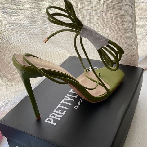 Brand New Never Worn Olive Green Heels, Wedding Shoes Open Toe, Shoes Square Toe, Green Heels, Future Clothes, Aesthetic Shoes, Heeled Sandals, Military Green, Wedding Shoes