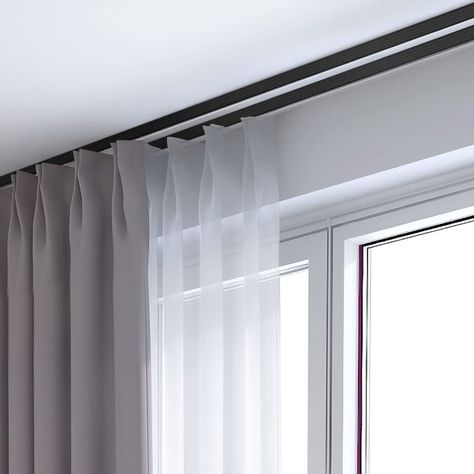 TIPIACE Curtain Double Tracks Luxury Thick Heavy Aluminum Alloy Curtain Rails for Living Room Bedroom, Customized Length (Wall Mounting- Black 100cm) : Amazon.co.uk: Home & Kitchen Curtain Pelmet, Skylight Blinds, Shaped Windows, Zebra Blinds, Hallway Inspiration, Buy Curtains, Double Curtains, Curtain Rails, Curtain Track