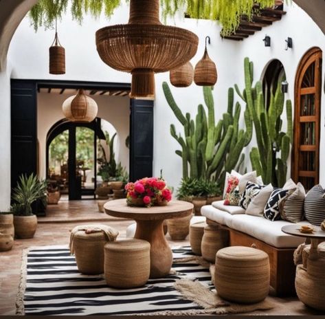 Mexican Outdoor Decor, Modern Mexican Hacienda, Modern Mexican Home Decor, Mexican Restaurant Decor, Modern Mexican Home, Log Home Interior, Modern Hacienda, Backyard Creations, Mexican Hacienda