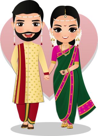 Wedding Couple Illustration, Bride Cartoon, Couples Doodles, Couple Illustration Wedding, Bride And Groom Cartoon, Wedding Couple Cartoon, Dress Cartoon, Wedding Card Design Indian, Plant Styling