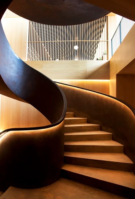 mecanismo · Akelarre Hotel · Divisare Stair Design Ideas, Spiral Staircase Design, سلالم حلزونية, Round Stairs, Stairs Lighting, Staircase Design Ideas, Spiral Stair, Stair Design, Staircase Lighting