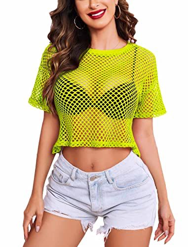 Neon Outfits Party, Fishnet Shirt, Skirt Mesh, Form Fitting Tops, Goth Shirt, Shirts Crop, Fishnet Top, T Shirt Crop Top, Mesh T Shirt