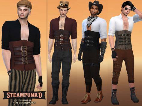 The Sims Resource - STEAMPUNKED Eberwin Outfit Sims 4 Cc Costumes, Ts4 Male Clothing, Sims 4 Steampunk Cc, Steampunk Male, Sims 4 Game Packs, Sims 4 Costumes, Ghost Mermaid, Werewolf Witch, Sims Outfits