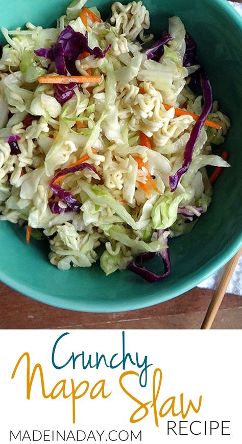 Crunchy Napa Cabbage Slaw Recipe Tangy Slaw Recipe, Chinese Cabbage Salad, Napa Cabbage Recipes, Napa Cabbage Slaw, Asian Slaw Recipe, Cabbage Slaw Recipes, Soy Dressing, Asian Side Dishes, Bbq Side Dishes