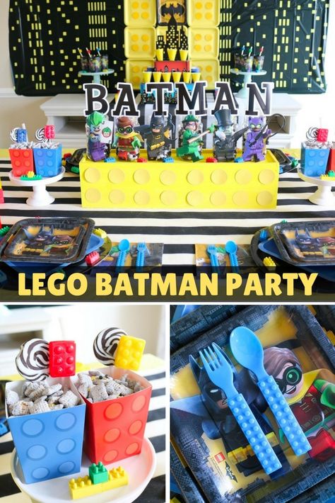 What could be better than Legos + Batman? How 'bout a Lego Batman Party! @sweetlychicdes created the ultimate kids party for fans of Lego Batman. Take a look at all their super(hero) ideas on our blog. Lego Batman Birthday Party, Lego Batman Cakes, Batman Ideas, Batman Party Supplies, Lego Batman Birthday, Batman Themed Birthday Party, Batman Birthday Party, Batman Party, Lego Birthday Party