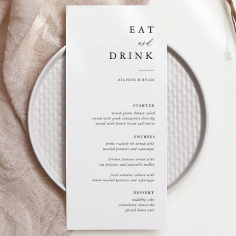 Elegant Calligraphy Eat and Drink Wedding Menus Engagement Party Menu, Family Christmas Party Games, Drink Wedding, Rustic Wedding Menu, Rehearsal Dinner Menu, Gift Calligraphy, Wedding Table Menus, Tables Decorations, Elegant Wedding Menu