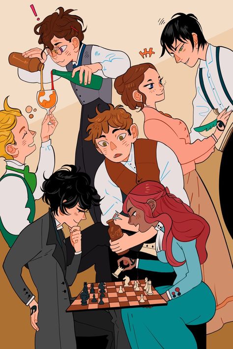 Happy New Year from some folks at the Devil Tavern! (Christopher mixes cocktails because = science.) Art by Cassandrajean! I wish you all a happy healthy new year. ( Cassandra Clare on Tumblr) #shadowhunters #tlh #thelasthours #art #happynewyear #books #chainofgold #chainofiron #cassandraclare Chain Of Gold, Adult Fantasy Books, Cassandra Jean, Clockwork Princess, Shadowhunters Fanart, Cassie Clare, The Last Hours, Clockwork Angel, Cassandra Clare Books