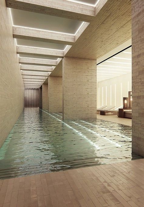 An indoor pool in the 741-foot-tall Melbourne Tower by Elenberg Fraser. Swimming Pool Pictures, Indoor Swimming Pool Design, Indoor Pool Design, Piscina Interior, Indoor Pools, Luxury Swimming Pools, Indoor Swimming Pool, Diy Swimming Pool, Spa Interior