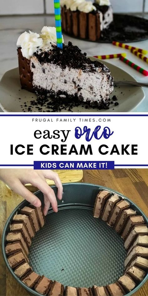 Sandwich Ice Cream Cake, Homemade Ice Cream Cake With Ice Cream Sandwiches, Oreo Ice Cream Birthday Cake, Ice Cream Cake Made With Ice Cream Sandwiches, Make Your Own Ice Cream Cake, Ice Cream Sandwich Pie, Oreo Cookie Ice Cream Cake Recipe, Easy Cake Shapes Ideas, Ice Cream Cake Ice Cream Sandwiches