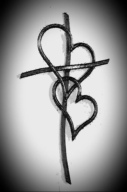 Cross With 2 Hearts Tattoo, I Cross My Heart Tattoo, Cross And Heart Tattoo, Heart And Cross Tattoo, Christian Couple Tattoos, Tattoo For Wrist, Cross Heart Tattoos, Faith Tattoo Designs, Two Hearts Tattoo