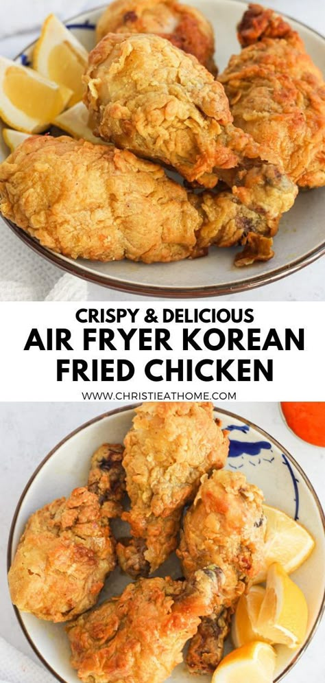 Air Fryer Korean Fried Chicken. Chicken drumsticks coated in a delicious crispy crunchy coating and made healthier thanks to the air fryer. This recipe is simple, and you’ll have crispy fried chicken in less than 30 minutes! Recipe: https://christieathome.com/blog/air-fryer-korean-fried-chicken/ tags: air fryer chicken drumsticks crispy, air fryer asian chicken, korean fried chicken recipe, crispy asian chicken, homemade fried chicken, korean chicken recipes Air Fryer Chicken Drumsticks Crispy, Air Fryer Asian Chicken, Korean Chicken Recipes, Crispy Asian Chicken, Fried Chicken Korean, Air Fryer Chicken Drumsticks, Korean Fried Chicken Wings, Korean Fried Chicken Recipe, Fried Chicken Drumsticks