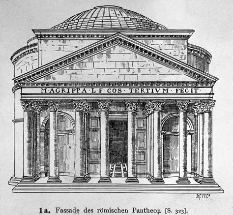 Rome Architecture Drawing, Ancient Rome Architecture, Rome Buildings, Rome Pantheon, Roman Concrete, Rome Architecture, Architecture Drawing Plan, Building Sketch, The Pantheon