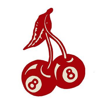 "8 Ball Cherries" Sticker for Sale by aishwaryamehta | Redbubble Graphic Design For Tees, Shirt Prints Ideas, Aesthetic Prints For Tshirts, Cherry Graphic Design, T Shirt Printing Ideas, Printed Shirts Design, Cherry Eight Ball, 8ball Cherry, Graphic T-shirts