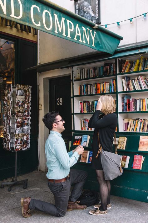 Paris Proposal at Shakespeare and Company - perfect for book lovers! Bring home the best travel memories while on a family vacation, wedding proposals, honeymoons, and more. BOOK NOW starting at $250 in over 200 cities worldwide at www.flytographer.com  | Engagement Proposal Ideas | Honeymoons | Anniversary Gifts | Bachelorette Ideas | Solo Traveller Tips | Vacation Photographer Book Store Proposal, Engagement Proposal Ideas, Paris Proposal, Creative Proposals, Vacation Wedding, Shakespeare And Company, Bachelorette Ideas, Engagement Proposal, Perfect Proposal