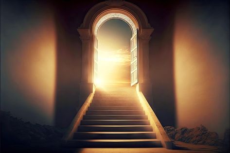 Doorway with sunlight at end of stairway... | Premium Photo #Freepik #photo #stairway-heaven #religion #stairway #christ Stairs Background, Friendship Quotes Images, Church Backgrounds, Church Flyer, Stairway To Heaven, Wallpaper Vintage, Quotes Images, To Heaven, Backgrounds Free