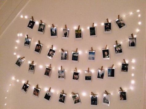 Photo Walls Bedroom, Hiasan Bilik Tidur, Polaroid Wall, Copper Wire Lights, Starry Lights, Fairy Lights Bedroom, Gifts For, Polaroid Pictures, Polaroid Photos