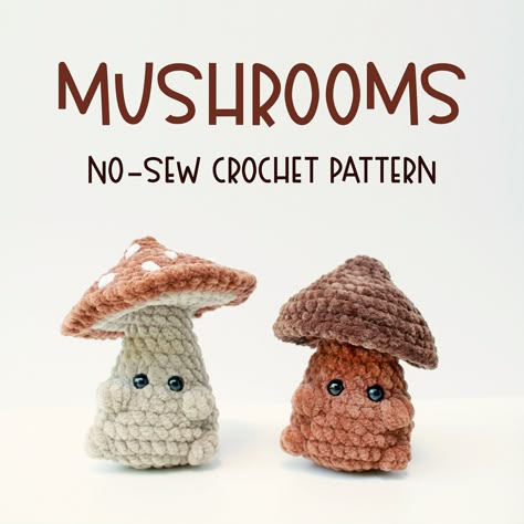 NO-SEW CROCHET PATTERN!! Suitable for beginner/intermediate crocheters.  Please note: You need basic crochet skills to complete this pattern! The pattern is in English with U.S. crochet terms. It is one PDF file with 20+ photos and detailed instructions suitable for beginner - intermediate level crocheters with basic crochet skills. I am always happy to help you if you reach out with questions! The finished mushrooms are 4 1/2 - 5 inches tall.  Please send me a message if you have any questions. Crochet Mooshroom, Crochet Mushroom Plush Pattern Free, Crochet Amigurumi Free Patterns Pdf, Mushroom Plushie Crochet, Crochet Mushroom Pattern Free, Crochet Intermediate, Crochet Store, Crochet Fish, Little Mushroom