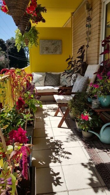 Yellow Balcony, Indian Balcony Decor Ideas, Billy Ikea, Table For 2, Apartment Balcony Garden, Pocket Garden, Balcony Design Ideas, Small Balcony Design, Romantic Table