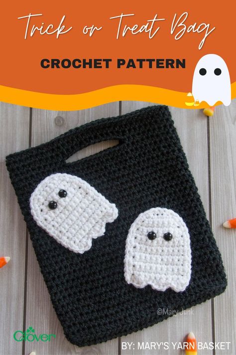 Crochet Trick Or Treat Bag, Crochet Halloween Patterns Free, Ghost Bag, Crochet Pour Halloween, Diy Knit, Bag Crochet Pattern, Confection Au Crochet, Halloween Crochet Patterns, Halloween Treat Bags