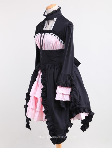 Black and Pink Splicing Bow Stand Collar Gothic Lolita Dress Bow Stand, Mad Hatter Costume, Candy Candy, Dress Sale, Sweet Lolita, Women Sleeve, Feminine Outfit, Black And Pink, Lolita Dress