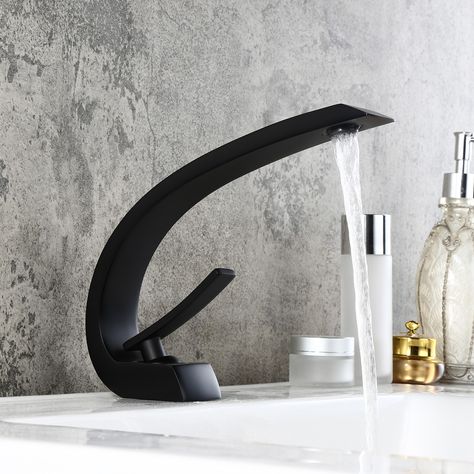 Unique Faucets, Bathroom Faucets Waterfall, Matte Black Bathroom, Turkish Tiles, Waterfall Faucet, Single Handle Bathroom Faucet, Chrome Bathroom, Single Hole Bathroom Faucet, Bath Faucet