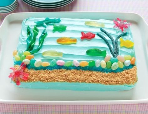 Aquarium Cake, Creative Cake Ideas, Hawaiian Cupcakes, Ocean Birthday Cakes, Doodle Cake, Tropical Cake, Ocean Theme Birthday, Ocean Birthday Party, Ocean Cakes