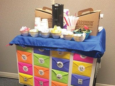 Pta Treats For Teachers, Teacher Appreciation Coffee Cart, Teacher Treat Cart, Treat Cart For Teachers, Sunshine Cart For Teachers, Teacher Appreciation Activities, Cupcake Cart, Sunshine Cart, Staff Activities