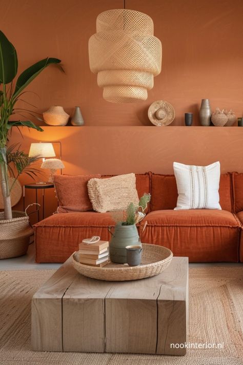 Terracotta Interior Design, Terracotta Living Room, Terracotta Walls, Stile Boho Chic, Deco Salon, Bedroom Boho, Living Room Colors, Boho Living Room, Front Room