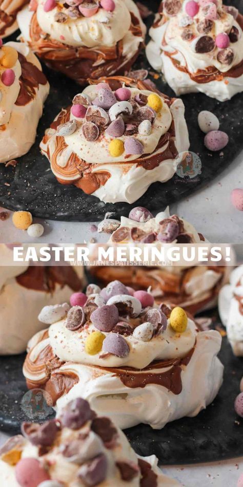 Easter Meringues! - Jane's Patisserie Jane Patisserie, Easter Baking Recipes, Easter Cooking, Easter Food Crafts, Janes Patisserie, Easter Snacks, Easter Brunch Food, Easter Desserts Recipes, Easter 2023